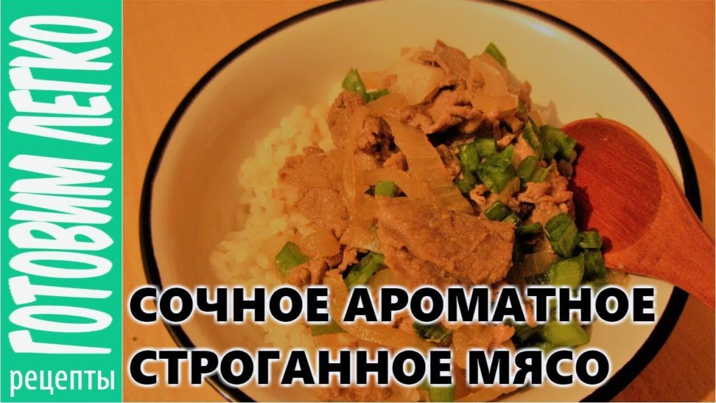 Ароматная чашка сочной строганной говядины с рисом. Японская кухня