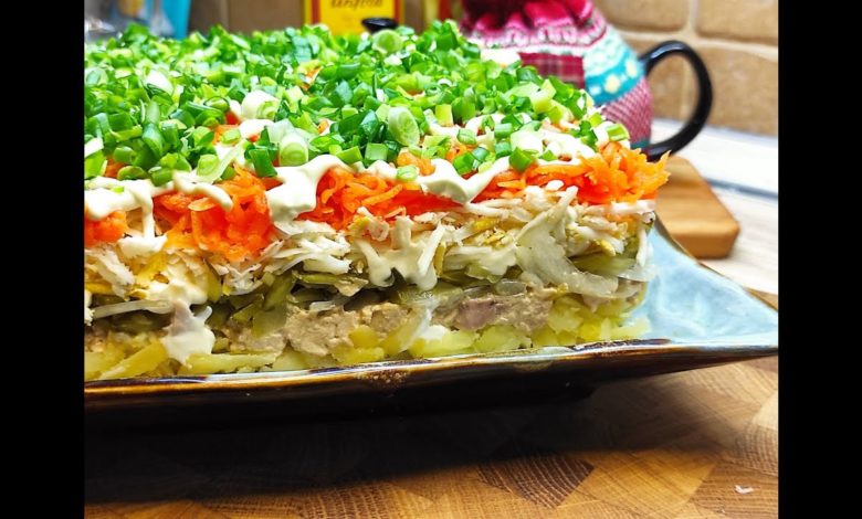 Салат Мурманский с печенью трески! Хорошая закуска на праздничный стол!