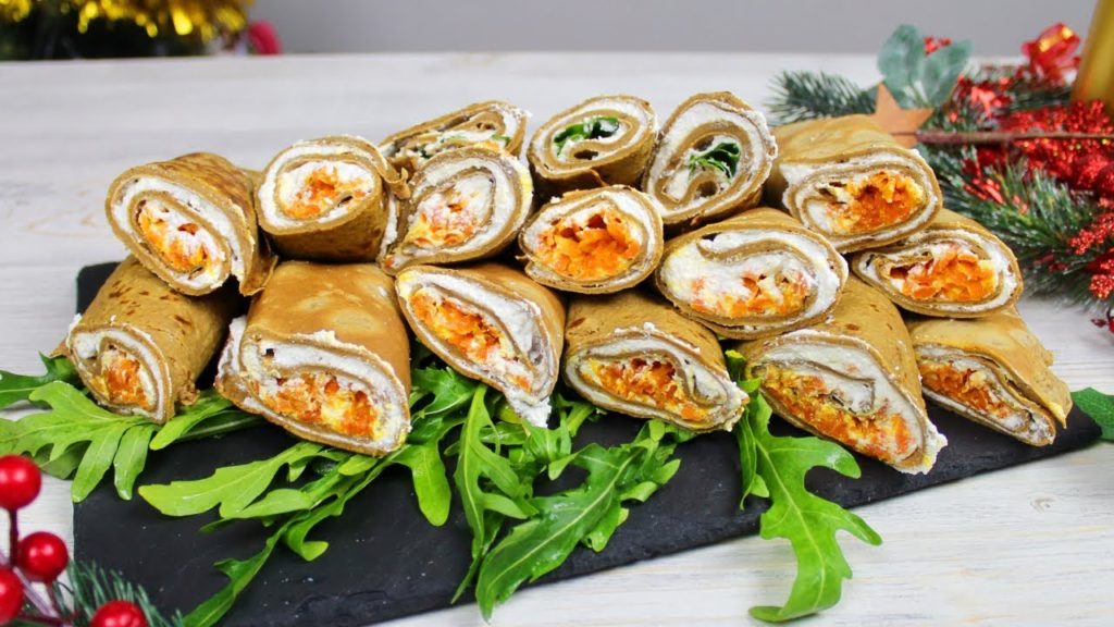 Красивая Закуска на Праздничный стол. Закусочные блинчики.  Новогодний стол 2022