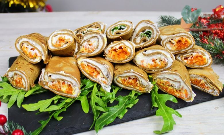Красивая Закуска на Праздничный стол. Закусочные блинчики.  Новогодний стол 2022