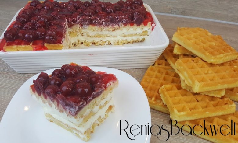 Waffelkuchen mit Kirschen in 10 Minuten fertig WAHNSINNIG Einfach&Lecker