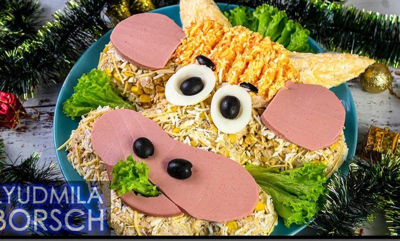 Новогодний салат "БЫК" или скорей симпатичный "БЫЧОК". Оригинально, вкусно и красиво! Новогодний салат "БЫК" или скорей симпатичный "БЫЧОК". Оригинально, вкусно и красиво!