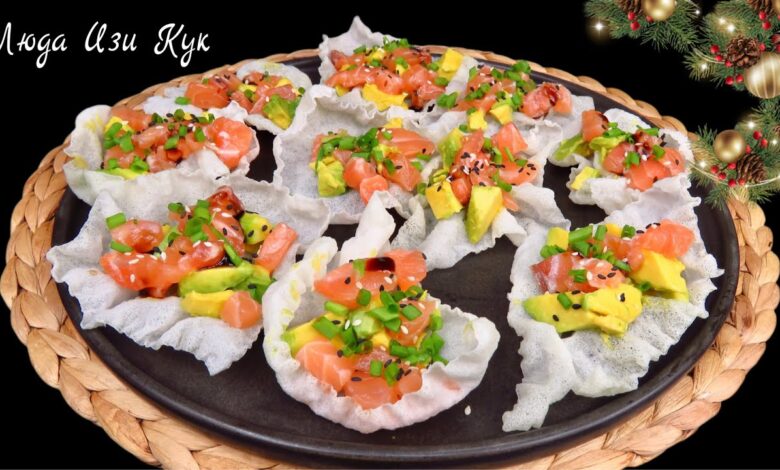 🥟🥟 Эффектная закуска за 5 минут Крылья Ангела Красная рыба с авокадо в рисовом чипсе Люда Изи Кук 🥟🥟 Эффектная закуска за 5 минут Крылья Ангела Красная рыба с авокадо в рисовом чипсе Люда Изи Кук